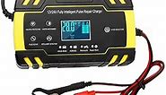 ODOMY 12V/24V Smart Battery Charger | Pulse Repair Charger with LCD Display | Intelligent Mode Overvoltage Protection Temperature Monitoring for Car, Truck, Motorcycle, Boat, SUV, ATV