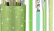 Sabary 8 Pcs Ballpoint Pens with Pen Holder for Desk Metal Crystal Diamond Pen Glitter Pencil Holder Fancy Pens Black Ink Bling Desk Organizer for Women Girls Office School Teacher Gifts (Green)
