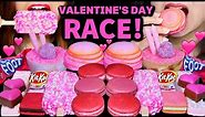 ASMR VALENTINES DAY DESSERT RACE! MACARONS, STRAWBERRY ICE CREAM, CAKE, GUMMY, KITKAT, CHOCOLATE 먹방