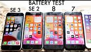 iPhone SE (2022) Vs iPhone SE (2020) Vs iPhone 8 Vs iPhone 7 Battery Comparison Test!