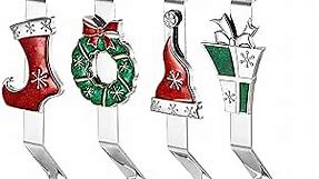 Christmas Stocking Holders for Mantle Set of 4 - Silver Metal Cute Xmas Stocking Hangers for Fireplace, Holiday Family Christmas Stocking Hooks (L Shape 01)