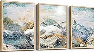 Natural Wood Framed Wall Art For Living Room Wall Decorations For Bedroom Room Office Wall Decor Abstract Paintings Mountain Landscape Wall Pictures Artwork Home Decor Wall Mural 3 Piece Art Prints