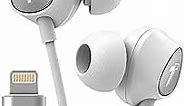 Thore iPhone Earbuds with Lightning Connector MFi Certified by Apple Earphones (V100) Wired in-Ear Headphones with Volume Control & Mic for iPhone X, XS, XR, 11, 12, 13, 14 Pro Max (White Silver)