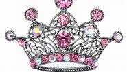 Alilang Silvery Tone Shine Pink Crystal Rhinestones Princess Queen Crown Brooch Pin Pendent