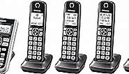 Panasonic Link2Cell Bluetooth Cordless Phone System with Voice Assistant, Call Block & Answering Machine, Battery Powered, Expandable Home Phone with 5 Handsets â€“ KX-TGF575S (Black with Silver Trim)