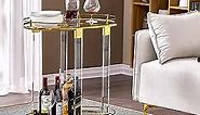 LIKENOW Acrylic Bar Carts on Wheels,Home Bar & Serving Cart,Mobile Wine and Beverage Cart with 2-Tiered Storage for Living Room, Kitchen,Dining Room,Indoor,Hotel,Clear,Gold,Oval Shape