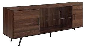 Walker Edison Saxon Mid Century Modern 2 Door Glass Shelf TV Stand for TVs up to 80 Inches, 70 Inch, Dark Walnut