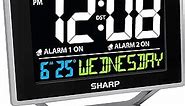 Sharp Desktop Dual Alarm Clock with Color Display - Atomic Accuracy - Calendar & Day of Week Time/Date Display