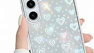 LSL Compatible with Samsung Galaxy S24 Plus Case Clear Cute Holographic Heart Case for Women Girls, Aesthetic Glitter Sparkly Bling Rainbow Love Heart Designed Phone Case for Galaxy S24 Plus 5G 6.6"