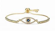 Gold Evil Eye Bracelets, 18K Gold Plated Adjustable ojo Bracelet Eye of Protection Bracelet Gold Evil Eye Amulet Evil Eye Jewelry Bangle Bracelets for Women(evil eye-gold)