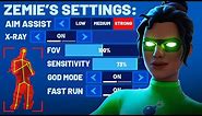 What settings does the BEST AIMER in Fortnite use?
