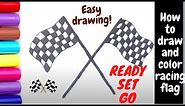How to draw Checker flag / draw and color/ racing flag / step by step drawing/Draw with Sumi