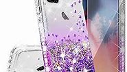 GW Case for iPhone 11 Pro w/Temper Glass Screen Protector Liquid Quicksand Glitter Cute Bling Girls Women Shock Proof Phone Cases Compatible for Apple iPhone 11 Pro 2019 Case - Clear/Purple