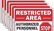 (6 Pack) Restricted Area Sign Authorized Personnel Only, Do Not Enter Sign, 10 x 7 Inches .40 Rust Free Aluminum, UV Protected, Weather Resistant, Waterproof, Durable Ink，Easy to Mount