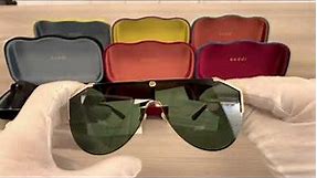 Gucci GG0584S 002 Sunglasses Men's Gold-Havana/Green Lenses Shield 99mm