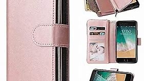 ZCDAYE Wallet Case for iPhone 7/8/SE 2020,Premium[Magnetic Closure][Zipper Pocket] Folio PU Leather Flip Case Cover with 9 Card Slots Kickstand for iPhone 7/8/SE 2020 4.7"-Rose Gold
