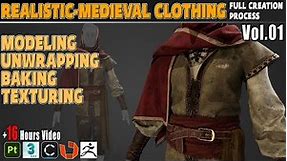 Realistic- Medieval Clothing Full Creation Process Video Tutorial ( 16 Hours ) Vol.01