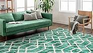 Lahome Washable 6x9 Living Room Rug, Green Rug for Bedroom Large Area Rug with Geometric Trellis, Soft Contemporary Non Slip Low Pile Floor Carpet for Office Dining Room
