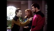 Data has a small talk with Beverly Crusher and Will Riker