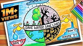 World Water Day Drawing | World Water Day Poster | Save Water Save Life Poster | Save Water Drawing