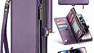 ASAPDOS iPhone 14 Pro Case Wallet,Retro Suede PU Leather Strap and Crossbody Wristlet Flip Case with Magnetic Closure,[RFID Blocking] Card Holder and Kickstand for Men Women(Purple)