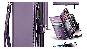 ASAPDOS iPhone 14 Pro Case Wallet,Retro Suede PU Leather Strap and Crossbody Wristlet Flip Case with Magnetic Closure,[RFID Blocking] Card Holder and Kickstand for Men Women(Purple)