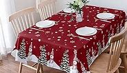 Christmas Tablecloth Rectangle/Oval Xmas Tree Snowman and Snowflake Red Table Cloth Outdoor Waterproof Christmas Tablecloths for Party Picnic Indoor Table Cover for Dining/Kitchen 60x120inch