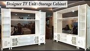 #233 White & Gold TV Console, Storage Cabinets | Custom Made Furniture by Aarsun Artisans India
