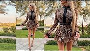 Autumn Blair - Walking in seven inch high heels 7” leopard print dress