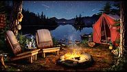 Campfire by the Lake Ambience with Crickets, Owls, Water, & Night Sounds for Relaxation & Sleep