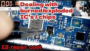 Replacing unknow burned/exploded chip ic - Laptop repair - Crash Course - Power supplies replacement