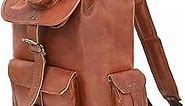 Shy Shy 16" Rustic Brown Leather Backpack Vintage Daypack College Travel Rucksack knapsack Daypack Bag for Men Women