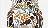 FINGERINSPIRE Steampunk Owl Stencil 8.3x11.7inch Reusable Painting Stencil Owl with Key Hat Glass Animal Theme Stencil Hollow Out Stencil Reusable Painting Stencil for DIY Handwork Project