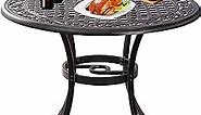 36 inch Round Patio Table Cast Aluminum Outdoor Table, 36" Outdoor Dining Table with Umbrella Hole, Small Bistro Table for Garden, Yard, Bronze