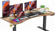farexon Electric Height Adjustable 59 x 24 inch Standing Desk, Sit Stand Desk with Ergonomic Curved Workstation, Four Preset Heights, 27''-45'' Lifting Range Stand up Desk(Brown)