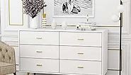 JOZZBY White Dresser, 6 Drawer Dresser for Bedroom with Wide Drawers and Metal Handles, Modern Wood Storage Chest of Drawers for Living Room Hallway Entryway