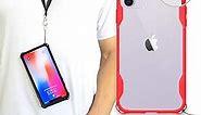 New iPhone 11 Clear Slim Case with Wrist Strap & Lanyard | Best Rugged TPU Bumper Case | Strong Loop Hole Attachments for Leash, Tether Holder etc. (Red, iPhone 11)