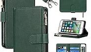 Cavor for iPhone 6/6s Crossbody Wallet Case with Card Slots,Premium PU Leather Magnetic Closure Zipper Pocket Case Kickstand Feature TPU Shockproof Flip Cover,Dark Green