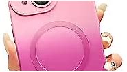 for iPhone 14 Square Case Magnetic Gradient Hot Pink Case for Women Girls Soft TPU Shockproof Cover for iPhone 14 [with Camera Lens Protector] [Compatible with Magsafe]