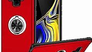 Galaxy Note 9 Case Military Grade Drop Impact Tested Armor 360 Metal Rotating Ring Kickstand Holder Built-in Car Mount Silicone TPU Shockproof Anti-Scratch Protective Cover for Note 9-Red