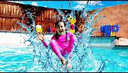Kids Swimming Pool Big Splash Challenge Pretend Play with Jannie | Kids Play in the Pool
