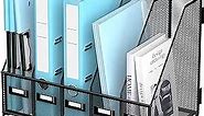 SUPEASY Desk Organizers Metal Desk Magazine File Holder with 5 Vertical Compartments Rack File Organizer for Office Desktop, Home Workspace, Black Plus