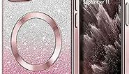 Hython for iPhone 11 Pro Case Clear Magnetic Glitter Phone Cases [Compatible with MagSafe] Full Camera Lens Protector Slim Gradient Sparkle Luxury Plating Shockproof Protective Cover Women, Pink