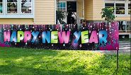 KatchOn, Large Happy New Year Banner - 120x20 Inch | Multicolor Happy New Year Yard Sign | New Years Banner, New Years Eve Party Supplies 2024 | New Years Decorations | Happy New Year Yard Decorations