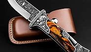 NedFoss TIGER ROAR Pocket Knife for Men, 3.5 inch Engraved Unique Folding Knife, Pocket Knives with Holster, Cool Knives, Personalized Gifts for Men