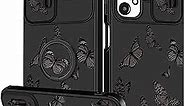 Funermei (2in1 for Samsung Galaxy A32 5G Case for Women Butterfly Cute Girls Phone Cover Girly Pretty Aesthetic Black Butterfly Design with Camera Cover and Ring Stand Funda for Samsung A32 5G Case