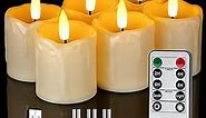 Homemory Rechargeable Flameless Candles with Timer Remote, 2" x 2" Realistic Battery Operated LED Votive Tea Lights, 6Pack Electric Fake Candle in Warm White (USB Charging Cable Included)