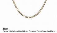 3mm, 14k Yellow Gold, Open Concave Curb Chain Necklace