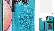 Design for Samsung Galaxy A20/A30/M10S Case with Tempered Glass Screen Protector Credit Card Holder Slot, Leather Wallet Phone Cases Stand Kickstand Protective Cover for Glaxay A 20 30 Women Blue