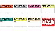 Moving Labels for Boxes 640 Pcs - 2 x 3 inches Non-Removable Moving Stickers for Boxes 64 Color Coded Sheets with 10 Labels Each – 16 Designs Including Fragile & Customizable Blanks